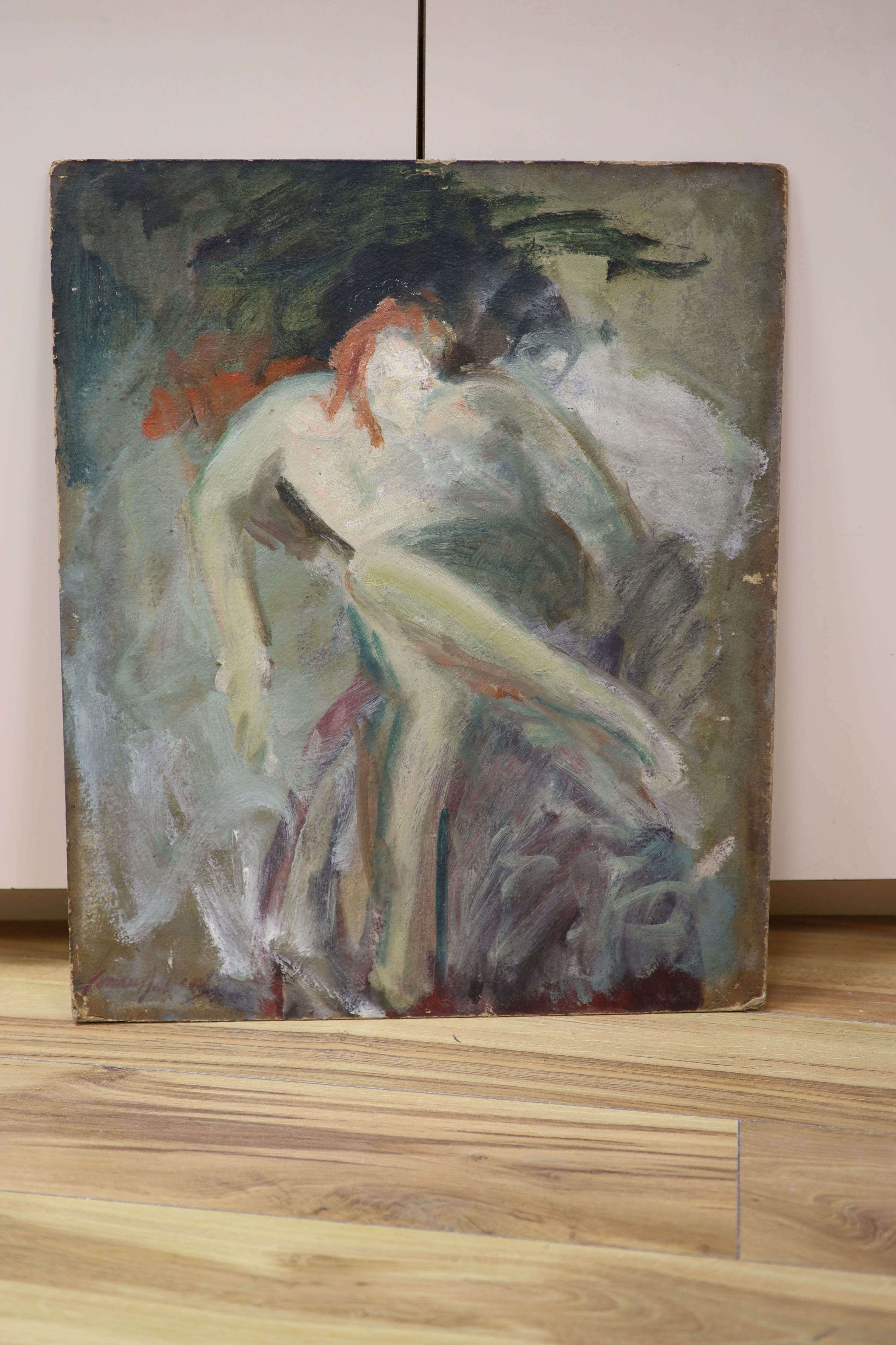 Cowan Dobson (1893-1980), oil on board, Sketch of a reclining nude, signed, 61 x 51cm, unframed